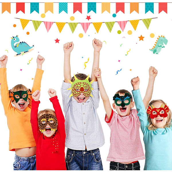 Dinosaur Party Masks Elastik EVA Filt Child Foam Dino Mask blå brown