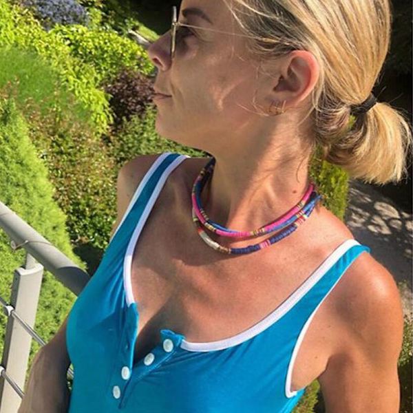 Bohemian 6 mm lera mjuk keramik Choker färgglada pärlor halsband Multicolor