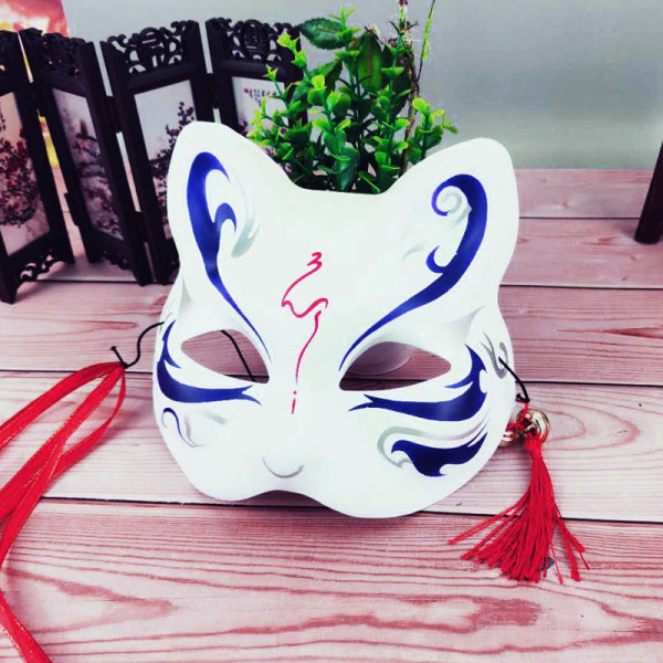 Handmålad Half Face Fox Kitsune Mask Halloween Cosplay Masq C1 C1
