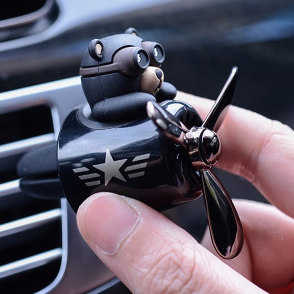 Bear Pilot Car Air Freshener Roterande Propeller Utlopp Doft Black