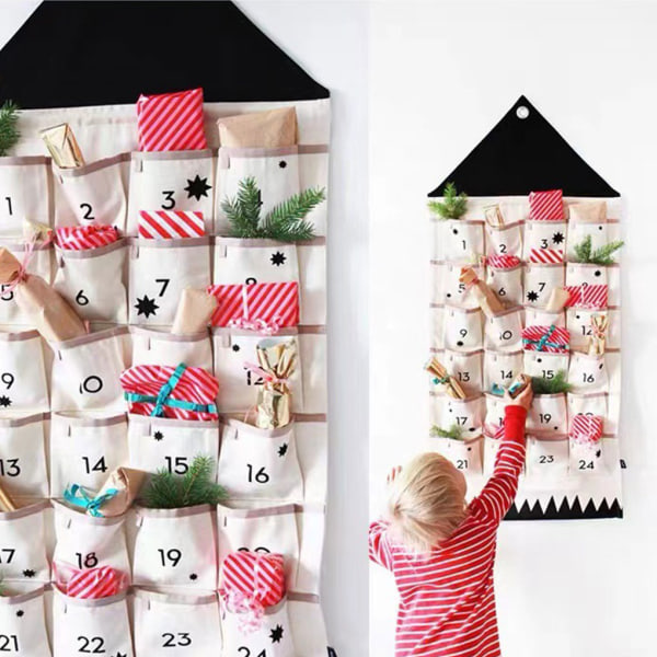 Tyg multifunktionell adventskalender för jul med 24 red black