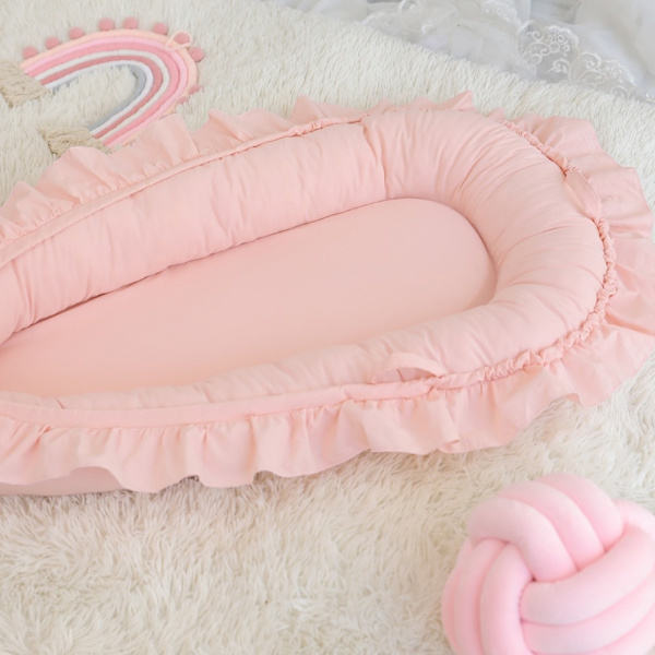 Spjälsäng med spetsmadrass Avtagbar spjälsäng rosa beige