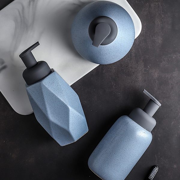 Keramisk flytande skum tvål dispenser Bärbar pumpflaska White A Blue B