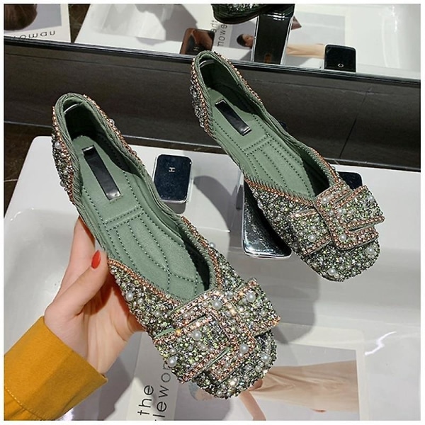 Mode Bling Rhinestone Bow-knot Slip On Casual Flat Shoes Rosa 36 Green 39