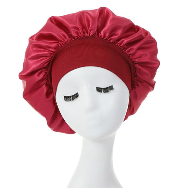 Kvinnor Silk Satin Nattsömn Cap Hår Bonnet Hat Head Cover Grå Wine red