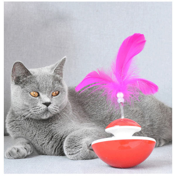 Interactive Cat Turntable Rolling Ball med Bell Toy gul red