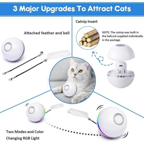 Automatisk Smart Cat Toy Ball Catnip USB Charge Färgglad LED blå 2,4 tum (diameter) blue