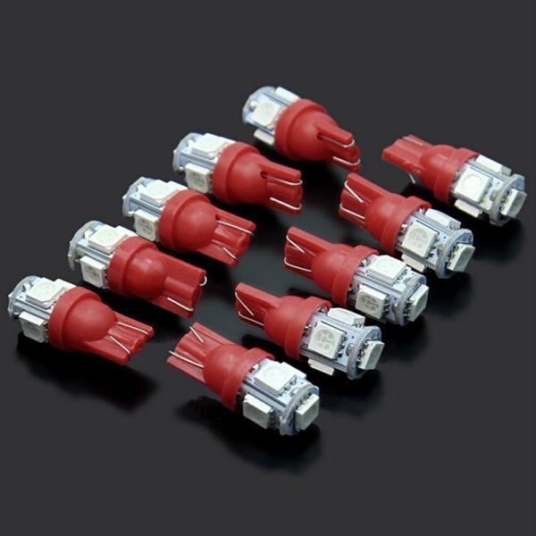 10X T10 194 168 147 W5W 5 SMD 5050 Röd LED Bilkil baksida