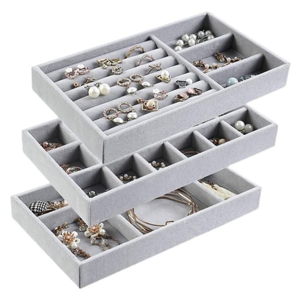 Sammet Box Smycken Förvaring Sammet Box Ring Örhängen Halsband C I