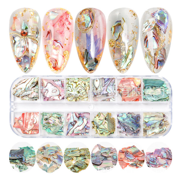 Nageldekorationer för nail art Ultratunna naturliga abaloneskivor Färgglada ska CT37 boxed CT36 boxed