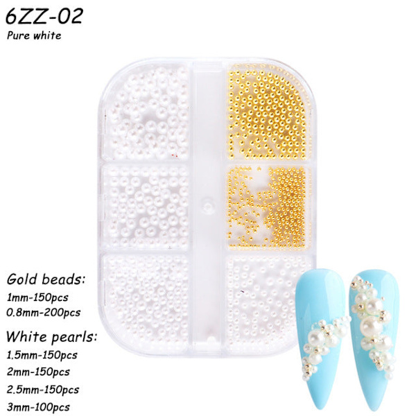 Nageldekorationer för Nail Art Halvcirkel Full Circle Färgglad Pearl Aurora 6-grid Pearl ZZ01 12g 6-grid Pearl ZZ02