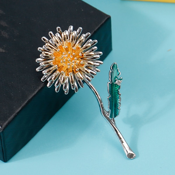 Gröna blad Gul maskros Blomma Emalj Broscher Brosch one size