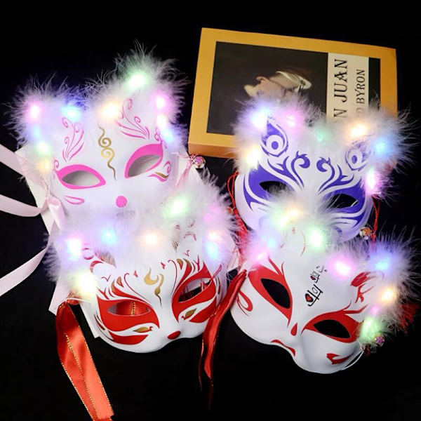 Mask Half Face Handmålad Luminous Cat Fox Mask A7 A4