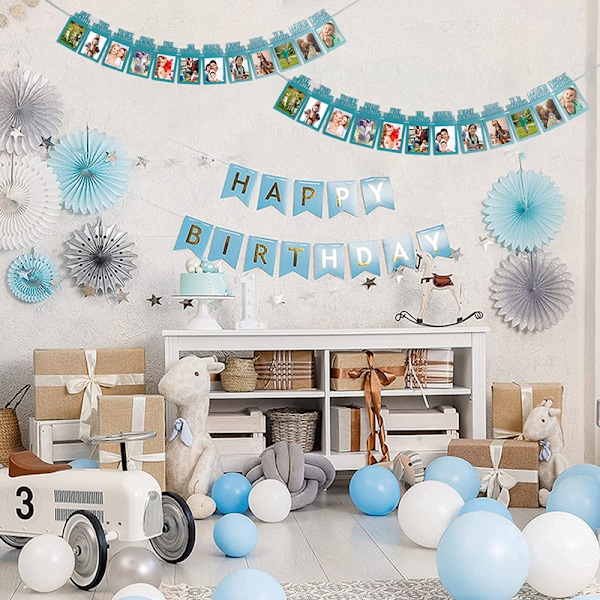 Baby 1:a födelsedag pojke flicka 12 månader foto banner ett års fest Mörkgul One Size