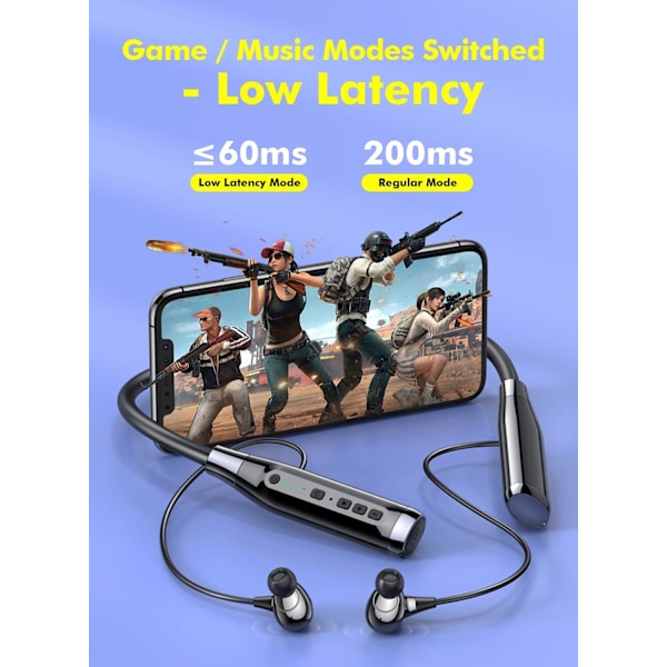 Bluetooth halsbandshörlurar, HD-stereoljud med 100 timmars tid