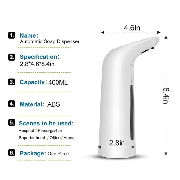 Automatisk tvåldispensator beröringsfri golden 400ml white