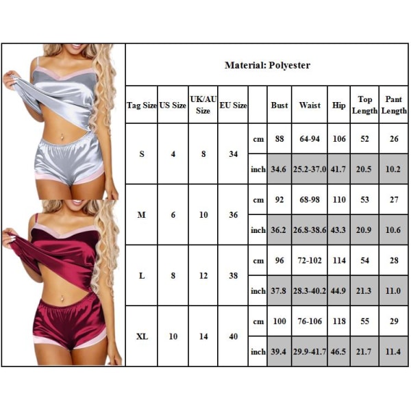 Dam Nattkläder Pyjamas Set Satin Underkläder 2 delar Nattkläder röd XL red S