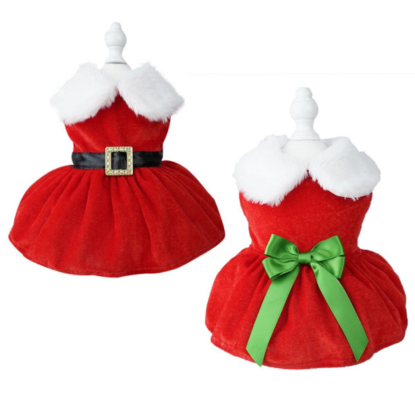 Pet Christmas Coat Kläder Varm rosettkjol klassisk stil M bowknot S