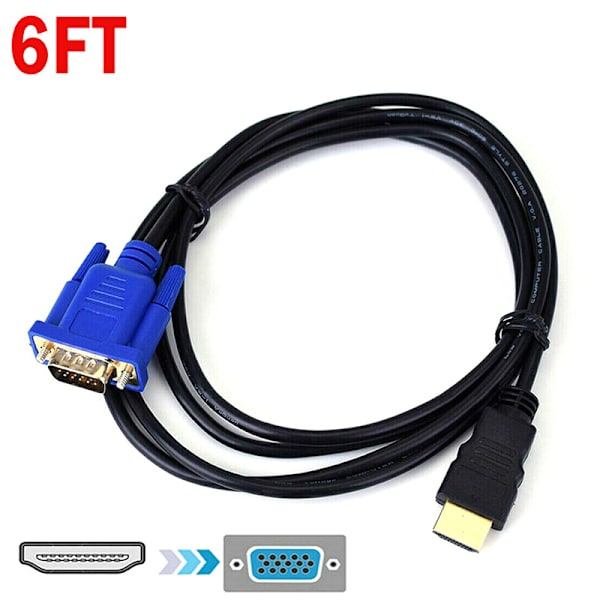 HDMI Hane till VGA Hane Video Converter Adapterkabel för PC DVD Svart one size