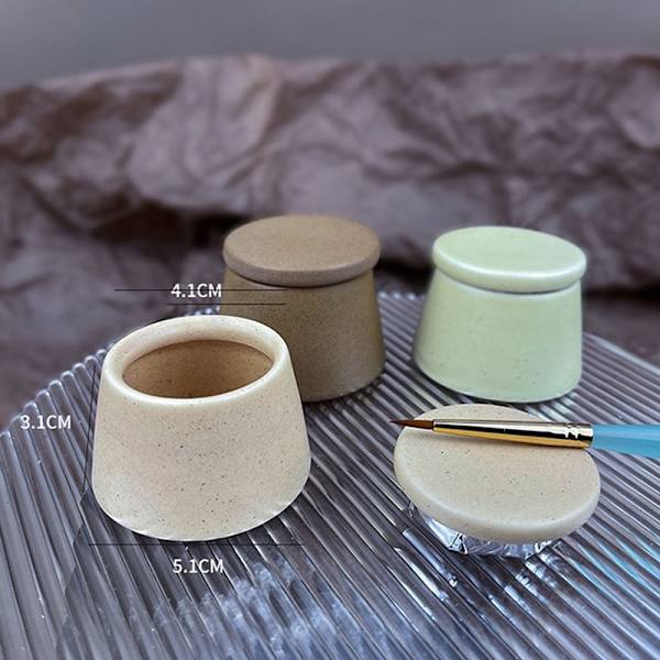 Nail Art Keramik med lås Crystal Cup Nail Wash Pen Cup Brun Beige