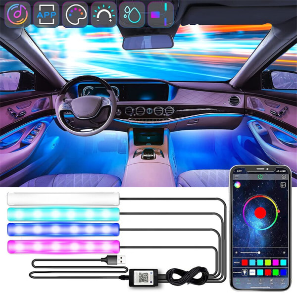 Bil Styling Dekorativa lampor eller LED-interiör USB Neon Lights färgglada