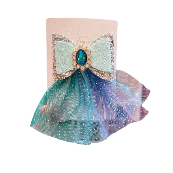 Ice Princess Crown Hårnål Snowflake Bow Band Hårnål Blue Crystal Mesh Girls Headwear Blue Mesh Streamers