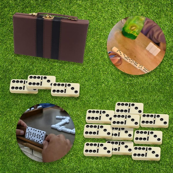 Olika Domino Double 28 Tokens syntetisk läderlåda, Classic Ta