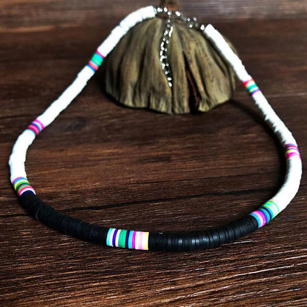 Bohemian 6 mm lera mjuk keramik Choker färgglada pärlor halsband Multicolor