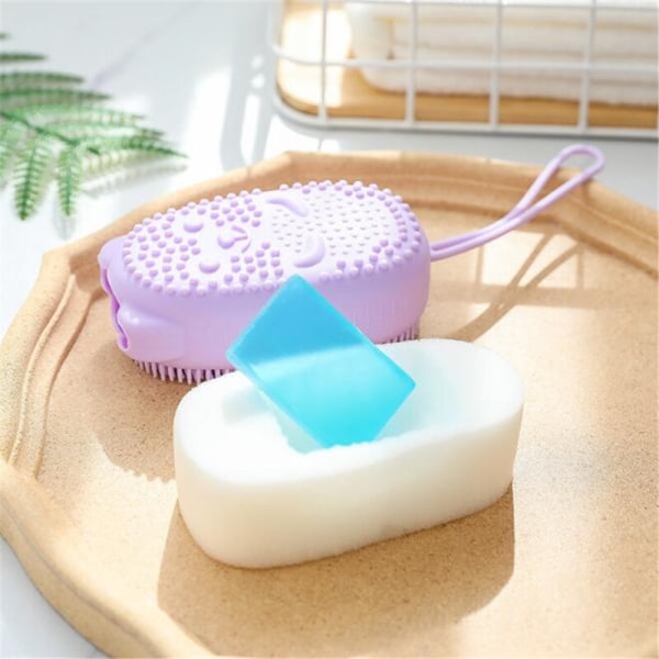 Silikon Body Scrubber Mjuk Bubble Bath Borste Duschsvamp blå 250*70*50mm purple