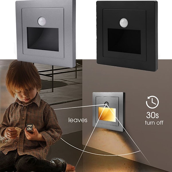 Människokroppens induktionsvägglampa stegbelysning vit black
