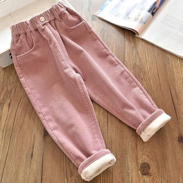 Hösten och vintern barnmanchester tjock kappa varma byxor lila 130cm dark pink 100cm