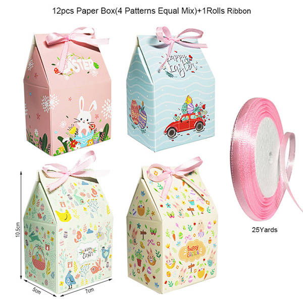 12 st påsk presentförpackningar Tecknade djur papperskartong med band 10,5x7x5cm