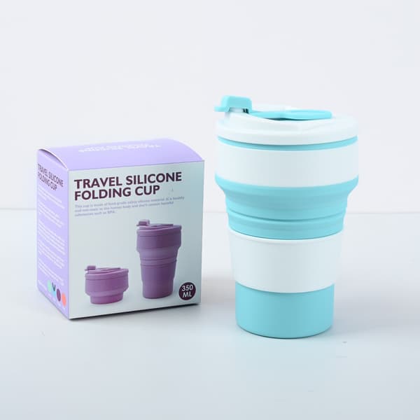 Bärbar teleskopisk silikonkopp 350ml rosa blue