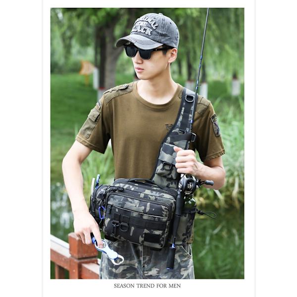 Multifunktionell lutande axelväska för fiske brown dark night camo