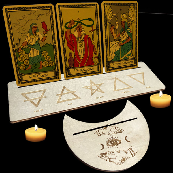 2/4:a Trä Tarotkortställ för Witch Divination Tools Displ Gold 1 11