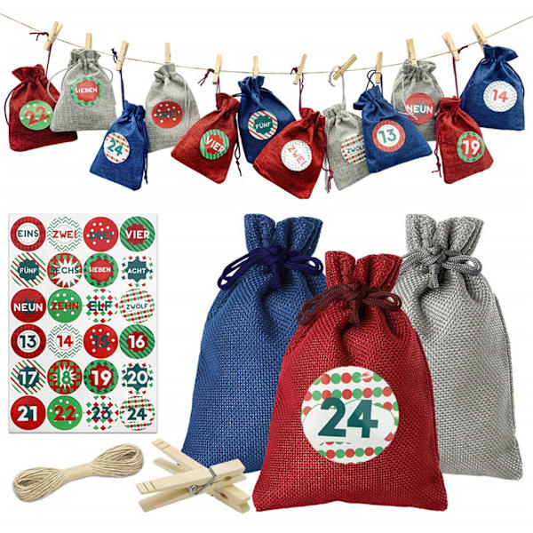 24 stycken godispåsar set jul adventskalender presentpåsar
