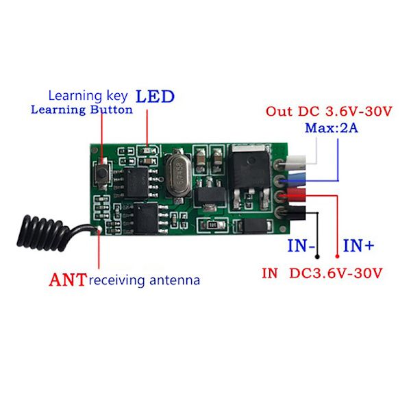 12V 24V Trådlös Fjärrkontroll Relämottagare 3,6V Micro Remot Blue A1