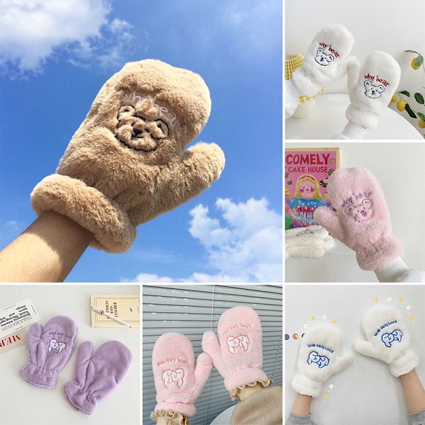 Kvinnor Vinter utomhushandskar Fluffy Bear Plyschhandskar F A