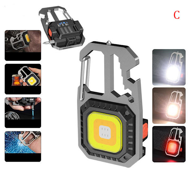 Mini Ficklampa Nyckelring Uppladdningsbar Cob Vattentät Bärbar H C