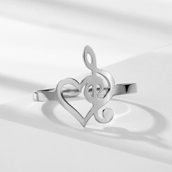 Justerbar Ring Dam Heart Note Rostfritt stål Ring Smycken silverfärgad