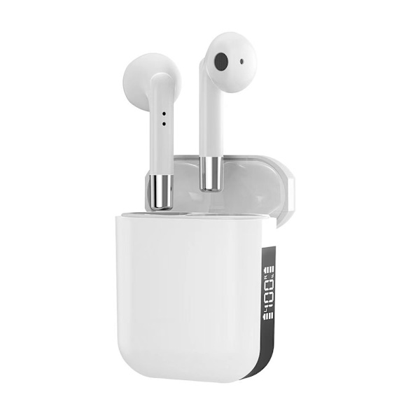 Digital Display Bluetooth Headset med LED Display Laddbox vit