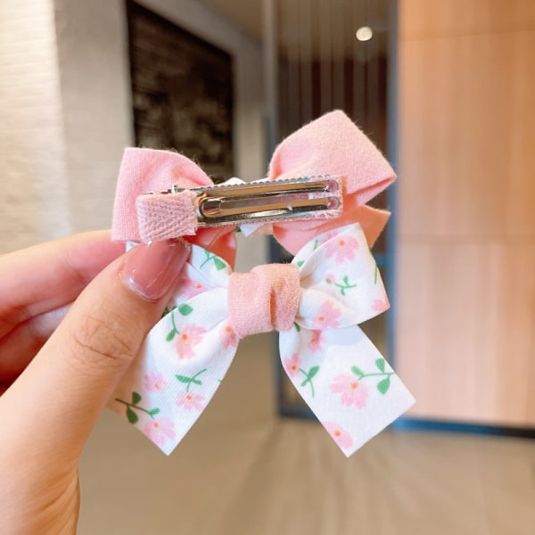 Barns rosett hårklämma tjejer lugg klipp liten flicka huvudbonad söt baby Sen håraccessoarer Pink Floral Bow