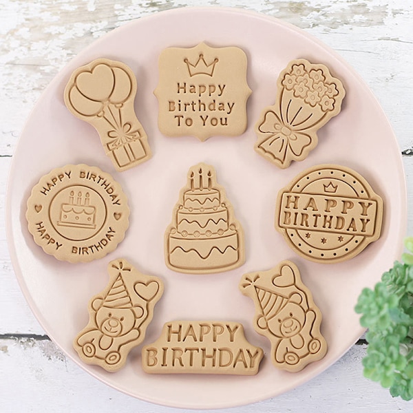 8 st/ Set Födelsedagstema Cookie ters Plast Form