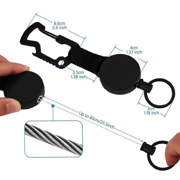 Infällbara nyckelringar, 5 st utdragbara nyckelringar märkeshållare Infällbar rulle 60 cm stålkabel