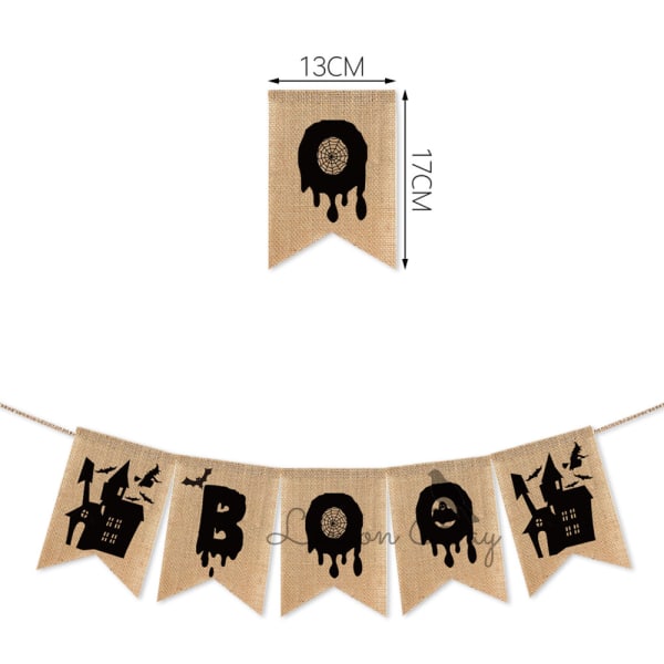 Säckväv Orange Svart Banner Rustik Land Glad Halloween khaki 13*17cm