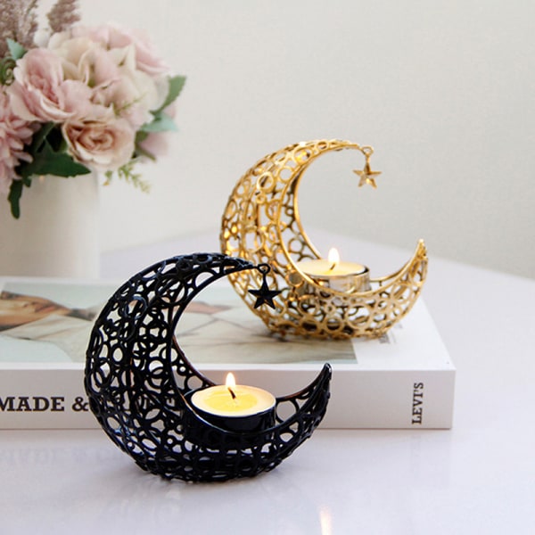 Eid Mubarak Ljusstake Ramadan Kareem Banner Ramadan Decorat Gold Black