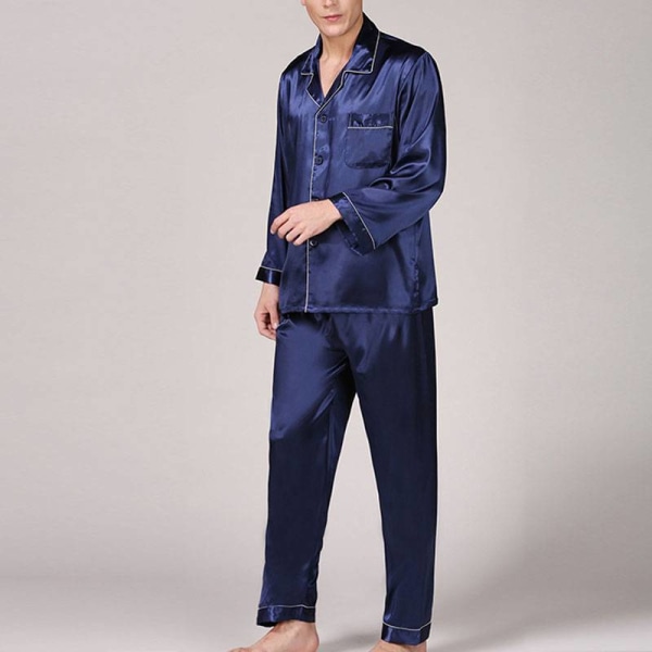 Herr Pyjamas nattkläder Set Boy Long Sleeve Nightwear Loungewear Black XL Blue 3XL