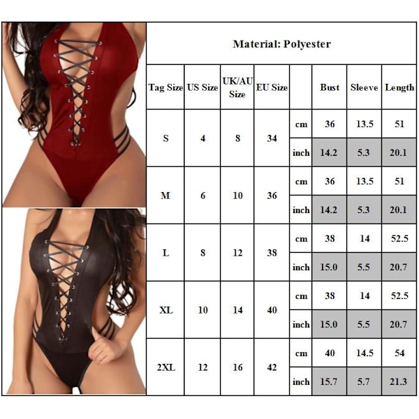 Kvinnor Dusch Snör Body Sexiga underkläder docka Teddy Underkläder vinröd M wine red M