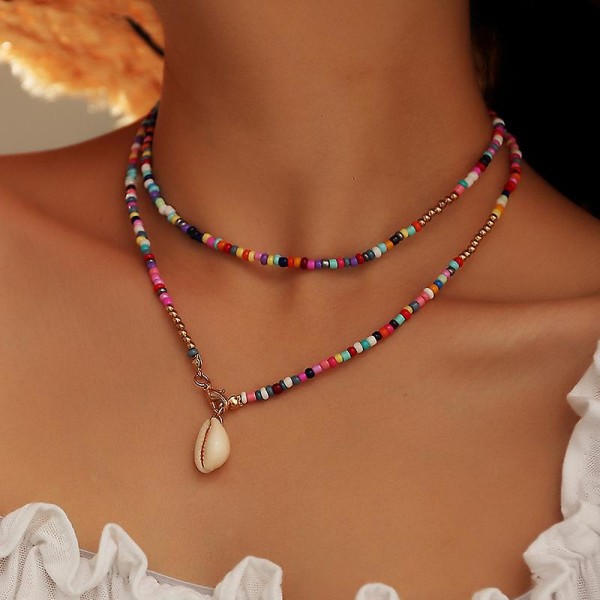 Färgglada pärlhalsband Bohemian Colorful Rice Bead Necklace
