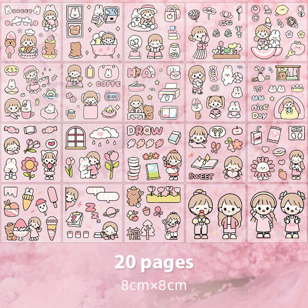 20 ark Girl Journal Sticker Presentbox PET Kawaii brevpapper Rosa Pink